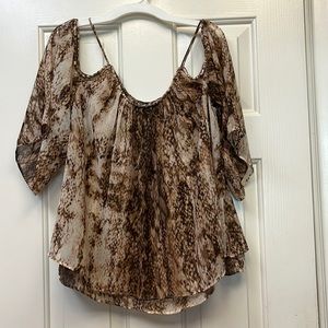 Jennifer Lopez Animal Print Cold Shoulder Blouse CS NWOT